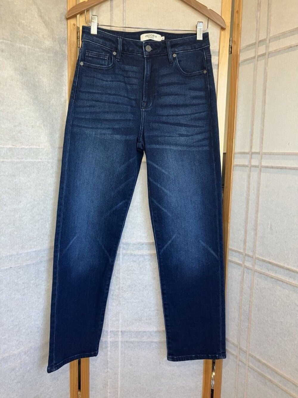 Hidden Los Angeles Clean Classic High Rise Straight Leg Blue Denim Jeans, Sz 28